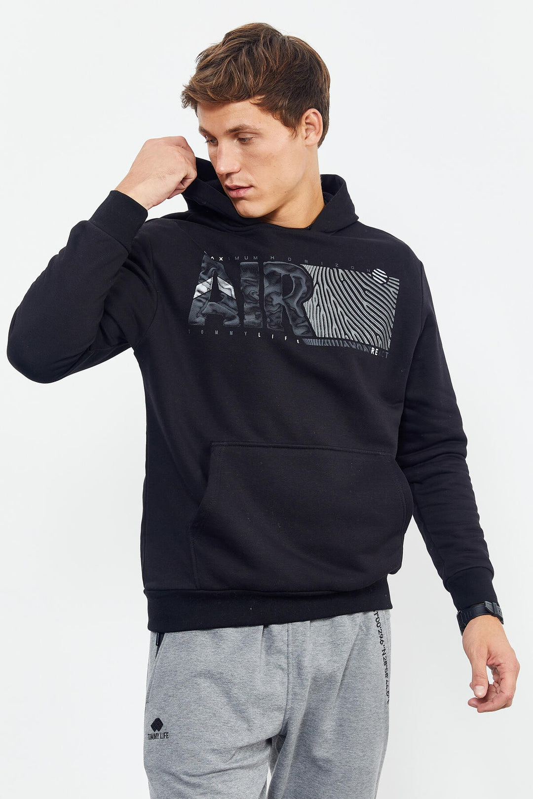 TMY Black Air Printed Hooded Comfort Fit Men's Sweatshirt - 88009 - Mandurah