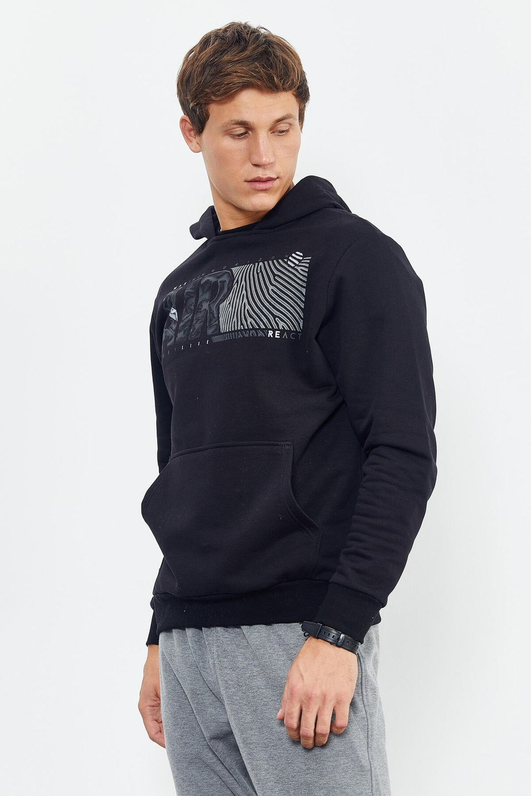 TMY Black Air Printed Hooded Comfort Fit Men's Sweatshirt - 88009 - Mandurah