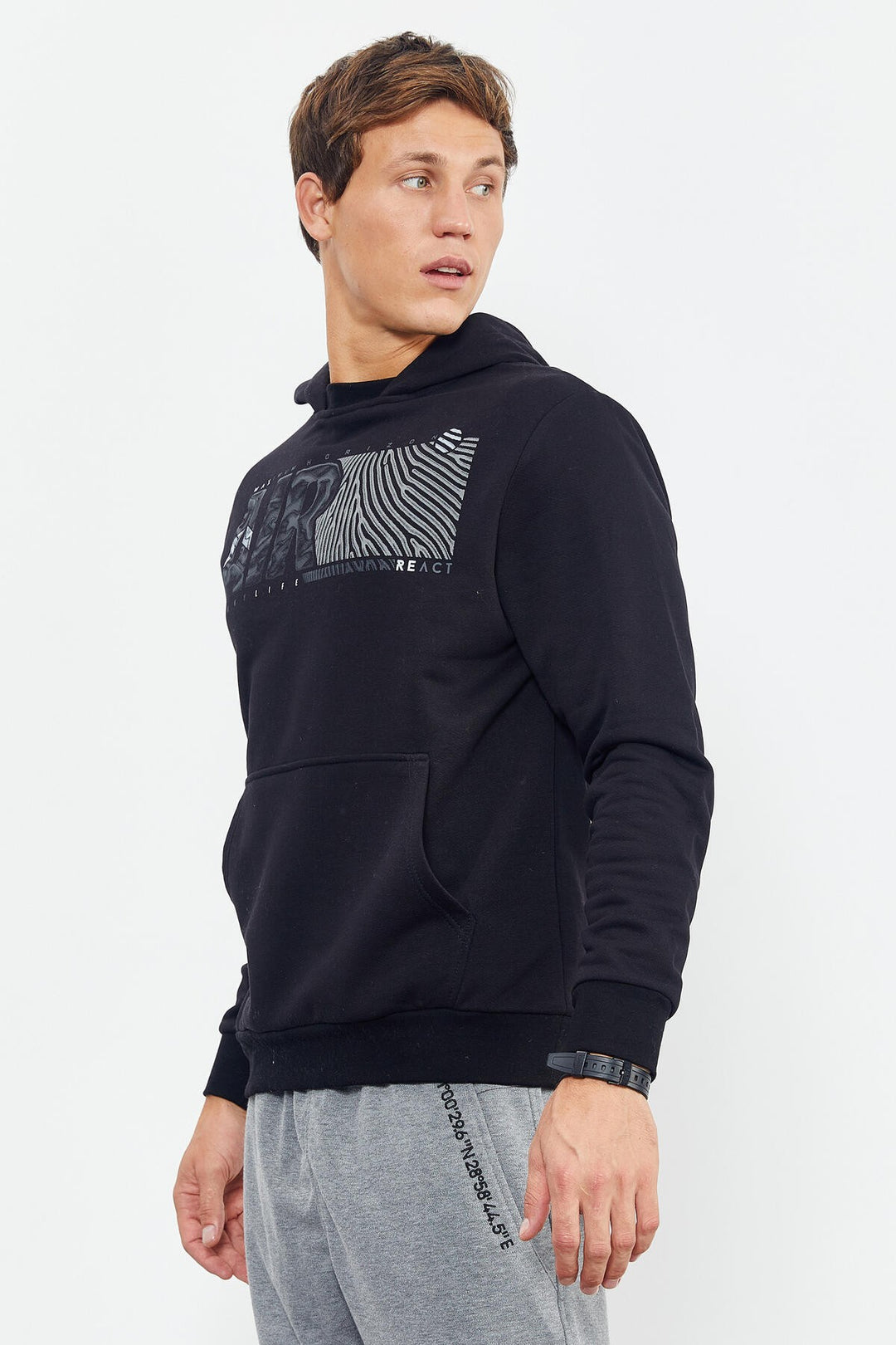 TMY Black Air Printed Hooded Comfort Fit Men's Sweatshirt - 88009 - Mandurah