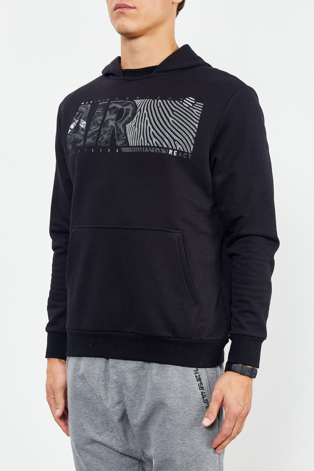 TMY Black Air Printed Hooded Comfort Fit Men's Sweatshirt - 88009 - Mandurah