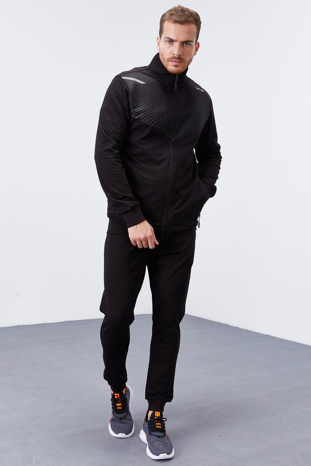TMY Black Patterned Printed Standard Mold Cuffed Men's Tracksuit - 85151 - Görlitz