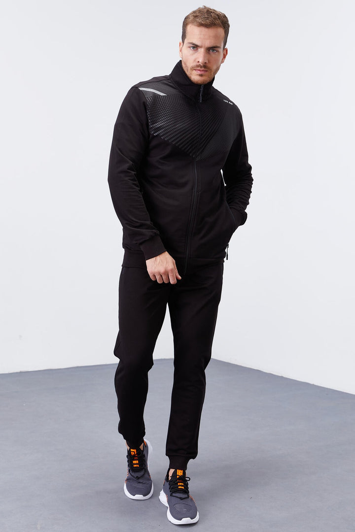 TMY Black Patterned Printed Standard Mold Cuffed Men's Tracksuit - 85151 - Görlitz