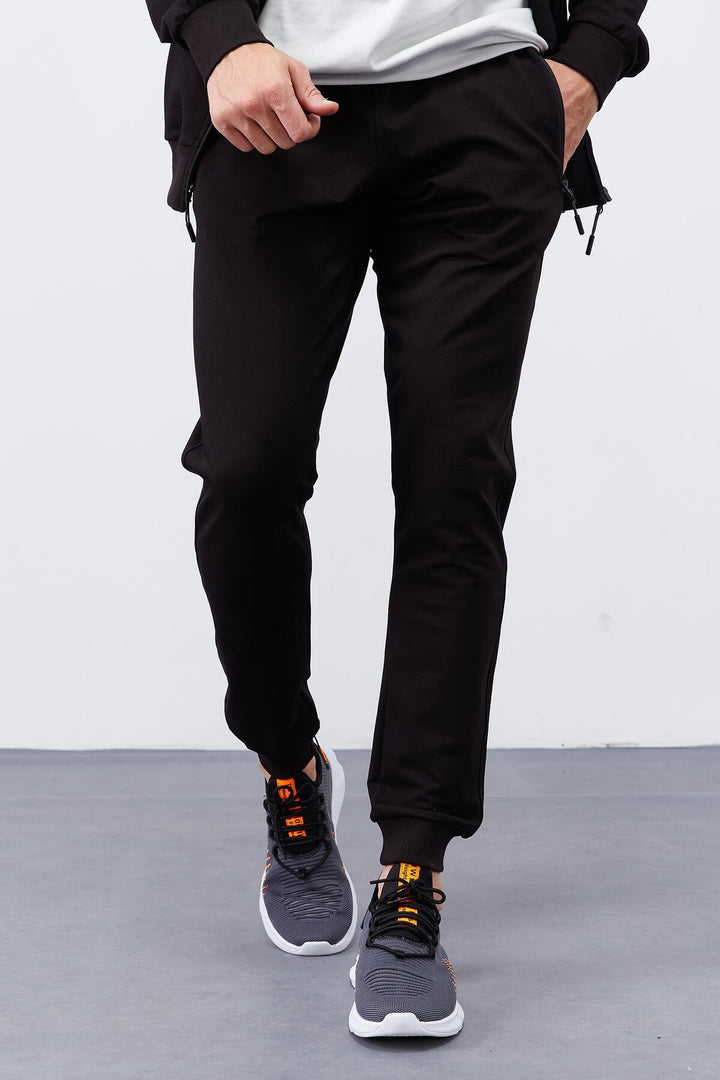 TMY Black Patterned Printed Standard Mold Cuffed Men's Tracksuit - 85151 - Görlitz