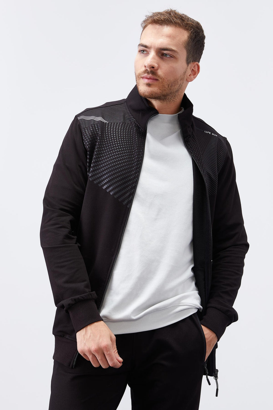 TMY Black Patterned Printed Standard Mold Cuffed Men's Tracksuit - 85151 - Görlitz