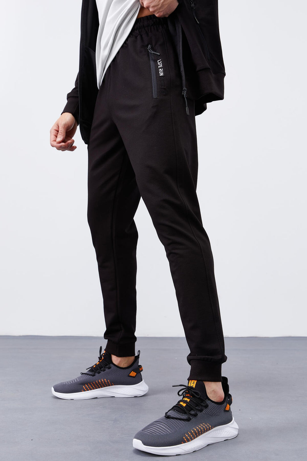 TMY Black Patterned Printed Standard Mold Cuffed Men's Tracksuit - 85151 - Görlitz