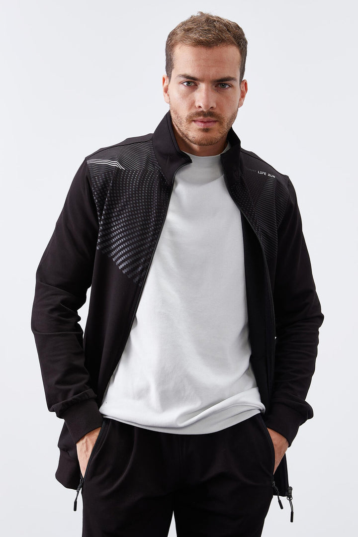 TMY Black Patterned Printed Standard Mold Cuffed Men's Tracksuit - 85151 - Görlitz