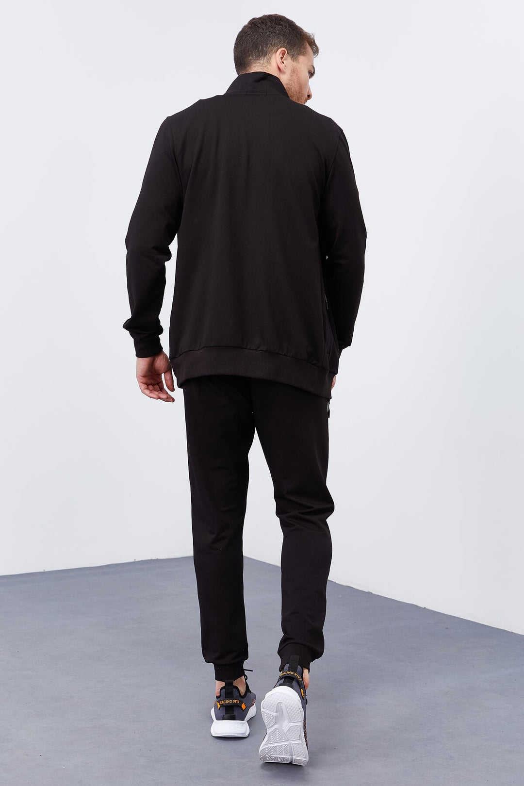 TMY Black Patterned Printed Standard Mold Cuffed Men's Tracksuit - 85151 - Görlitz
