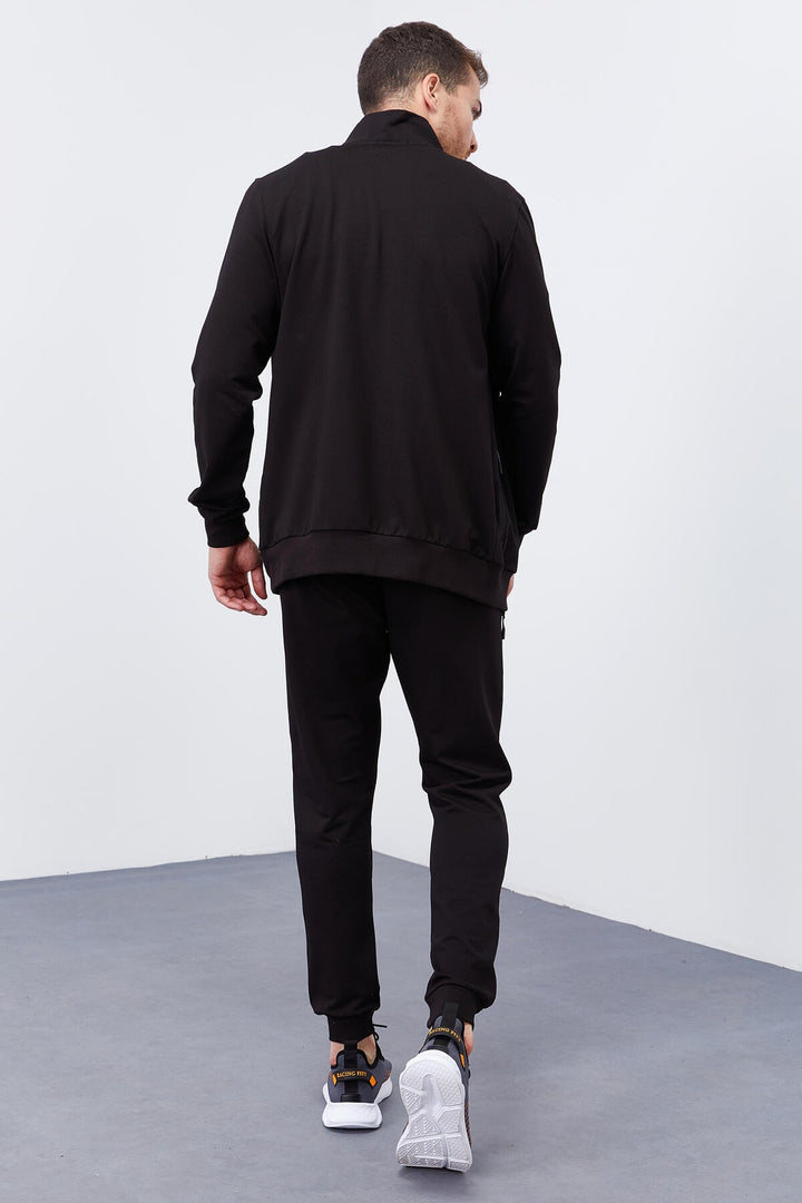 TMY Black Patterned Printed Standard Mold Cuffed Men's Tracksuit - 85151 - Görlitz