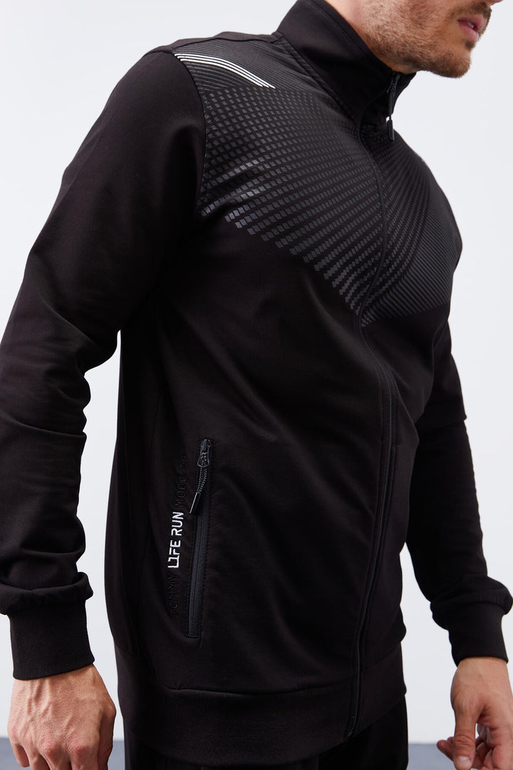 TMY Black Patterned Printed Standard Mold Cuffed Men's Tracksuit - 85151 - Görlitz
