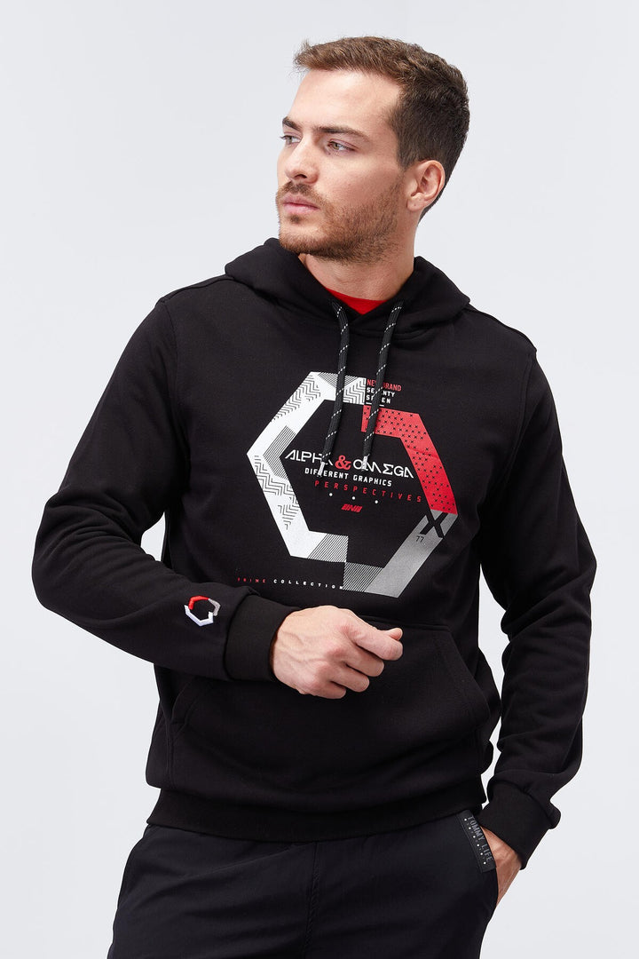 TMY Black Geometric Printed Standard Fit Hooded Men's Sweatshirt - 87870 - La Rochelle