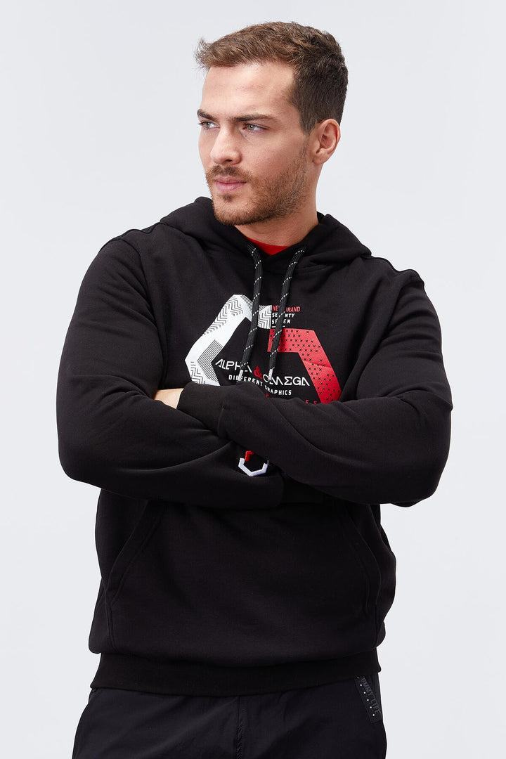 TMY Black Geometric Printed Standard Fit Hooded Men's Sweatshirt - 87870 - La Rochelle