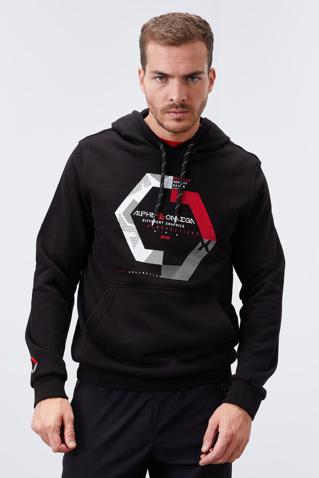 TMY Black Geometric Printed Standard Fit Hooded Men's Sweatshirt - 87870 - La Rochelle