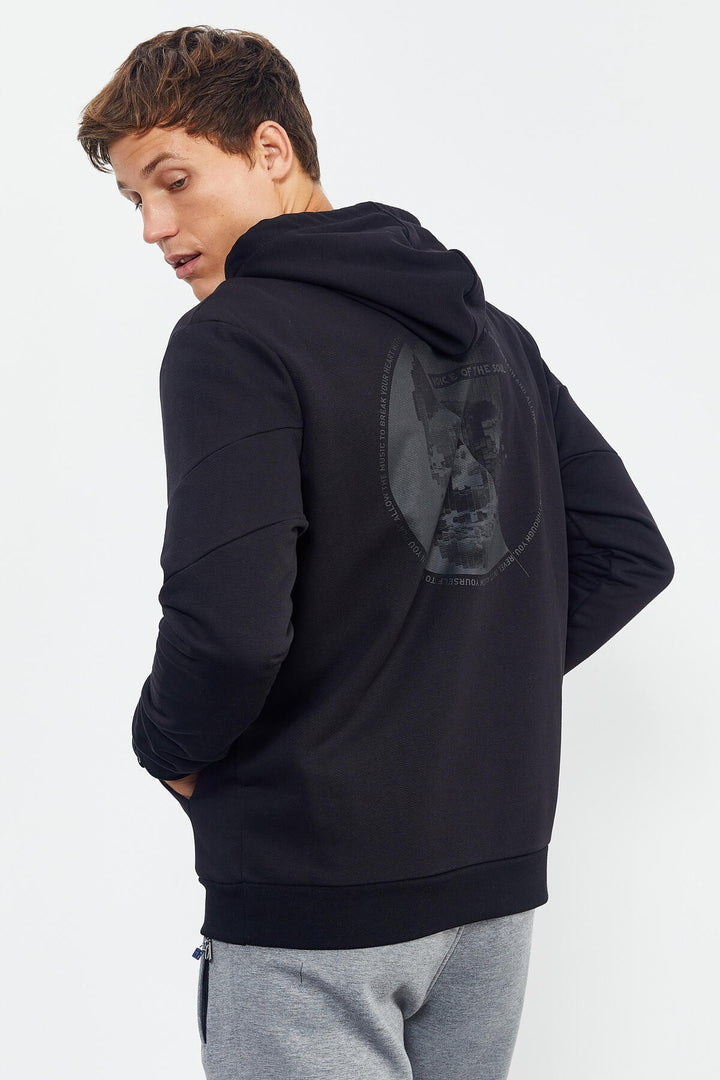 TMY Black Dry Skull Back Printed Hooded Comfort Fit Men's Sweatshirt - 88008 - Tamarac