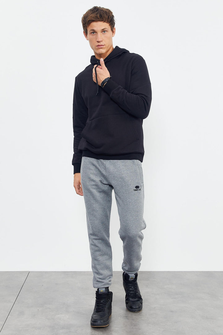 TMY Black Dry Skull Back Printed Hooded Comfort Fit Men's Sweatshirt - 88008 - Tamarac