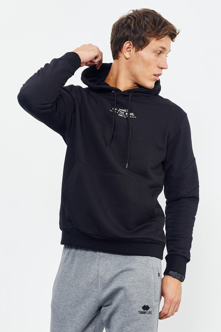 TMY Black Dry Skull Back Printed Hooded Comfort Fit Men's Sweatshirt - 88008 - Tamarac