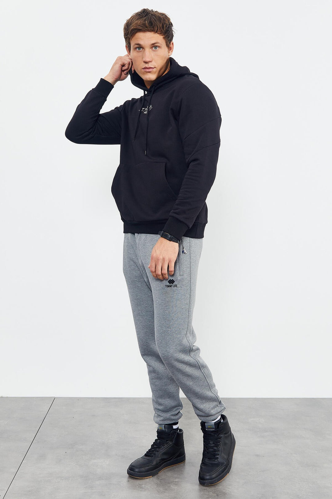 TMY Black Dry Skull Back Printed Hooded Comfort Fit Men's Sweatshirt - 88008 - Tamarac