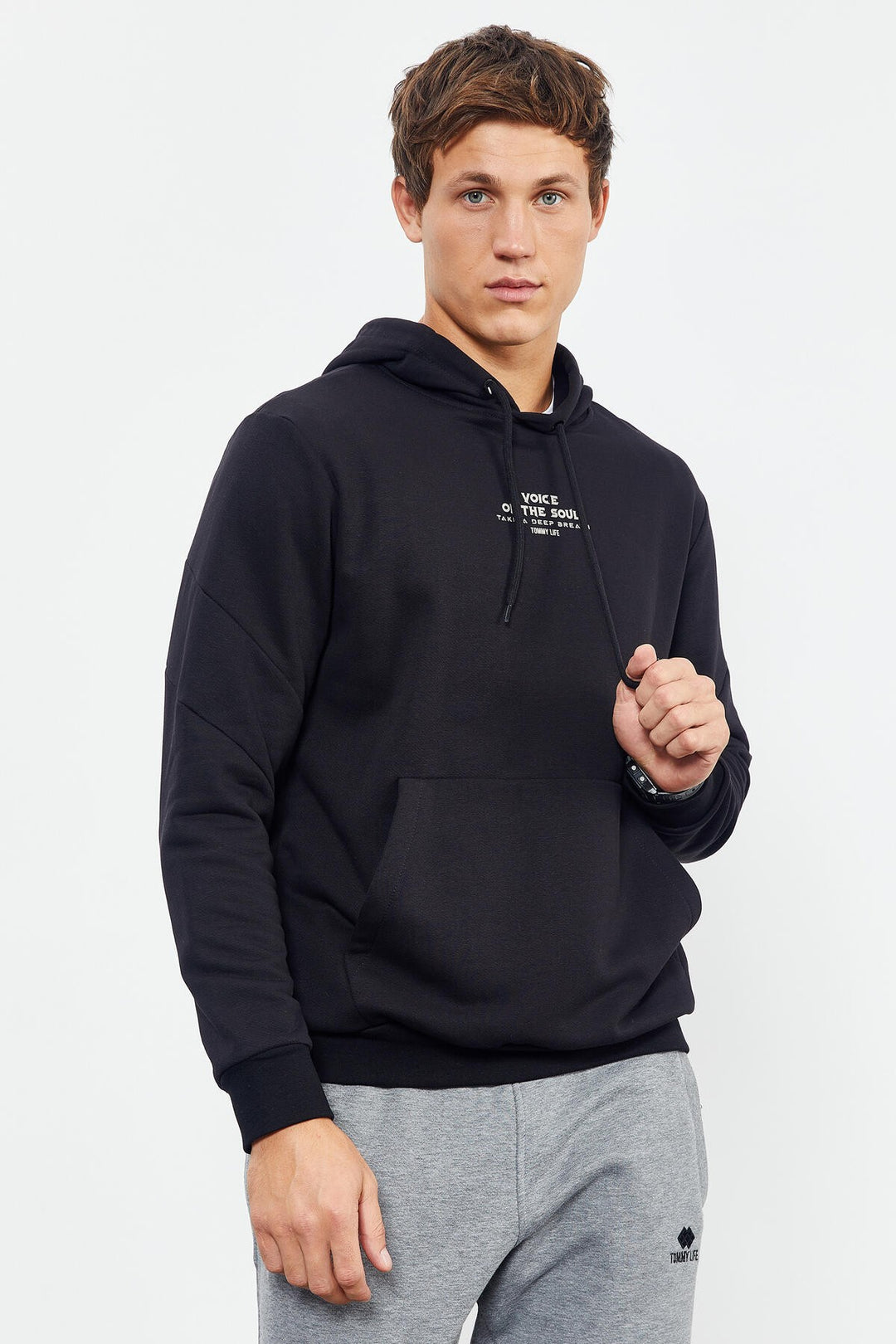 TMY Black Dry Skull Back Printed Hooded Comfort Fit Men's Sweatshirt - 88008 - Tamarac