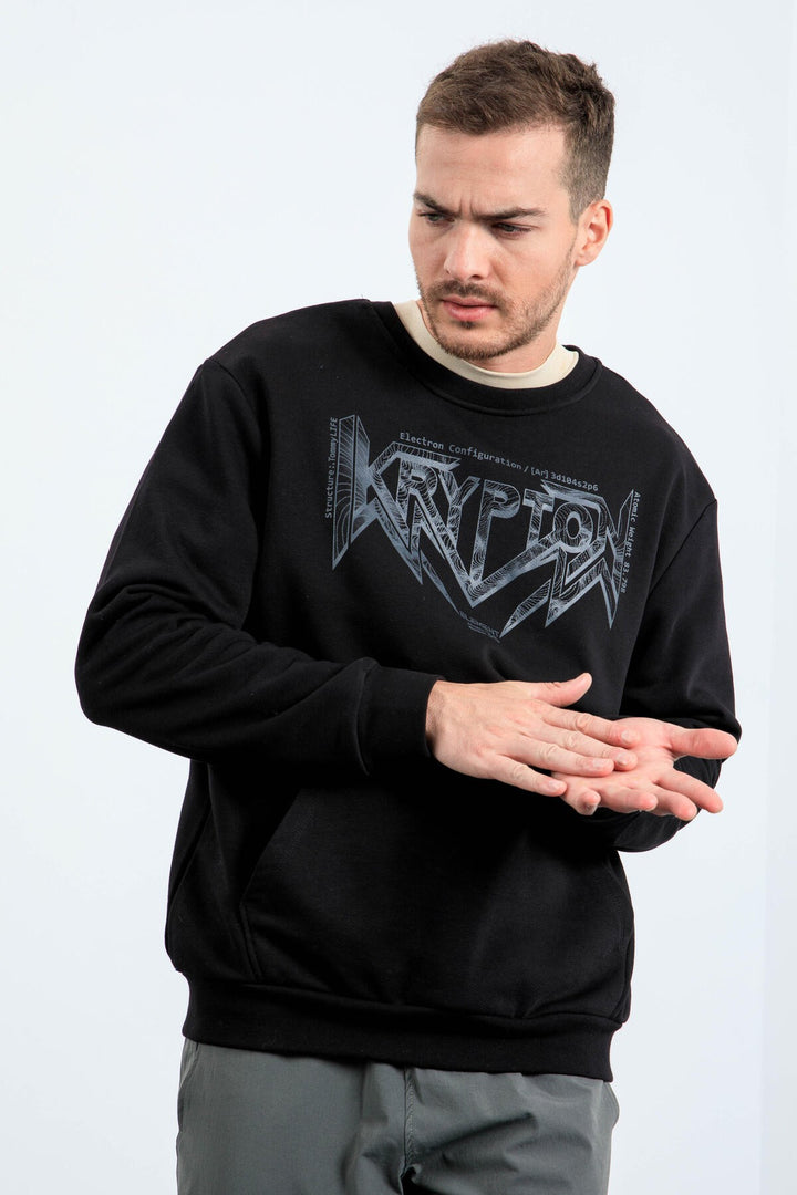 TMY Black Men's Printed Summer Comfort Fit Sweatshirt - 88037 - College Station