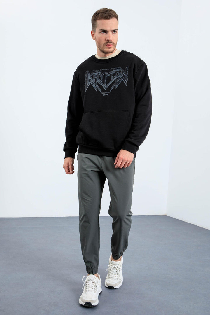 TMY Black Men's Printed Summer Comfort Fit Sweatshirt - 88037 - College Station