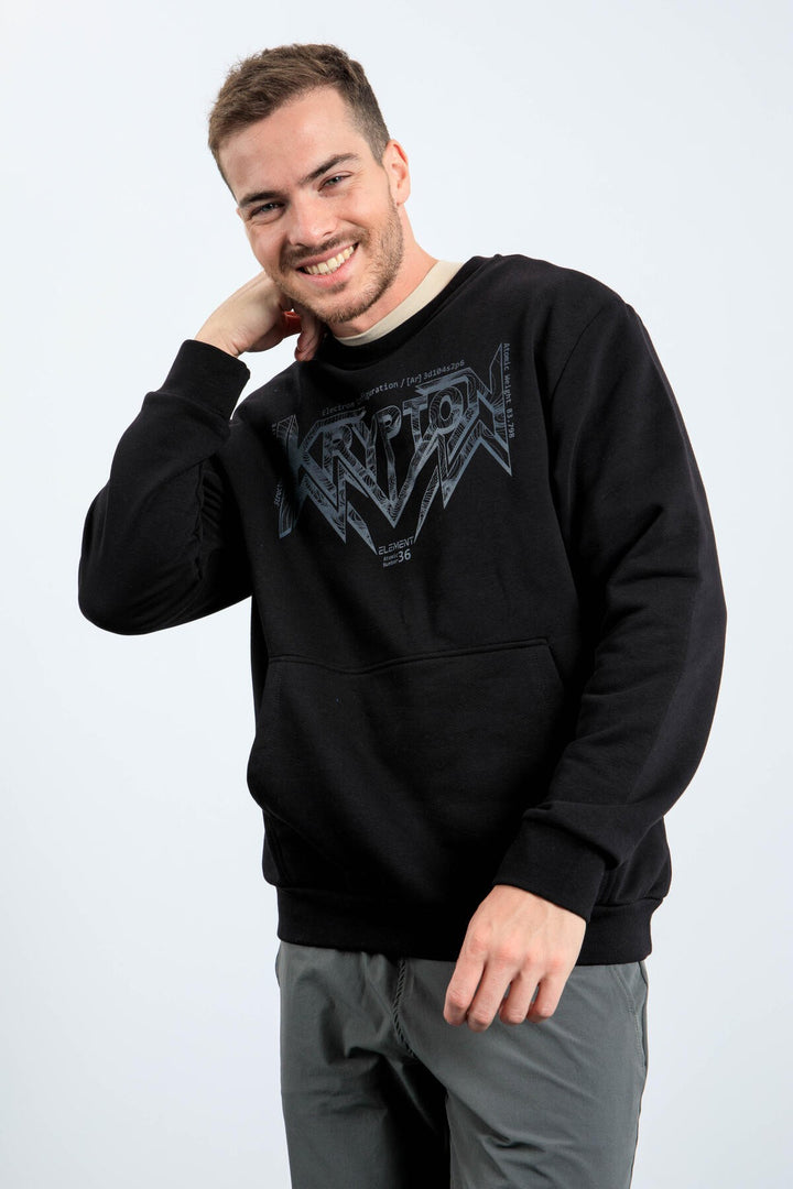 TMY Black Men's Printed Summer Comfort Fit Sweatshirt - 88037 - College Station