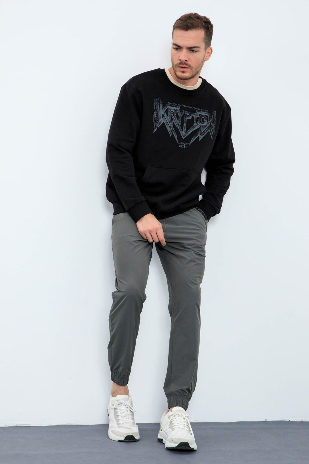 TMY Black Men's Printed Summer Comfort Fit Sweatshirt - 88037 - College Station