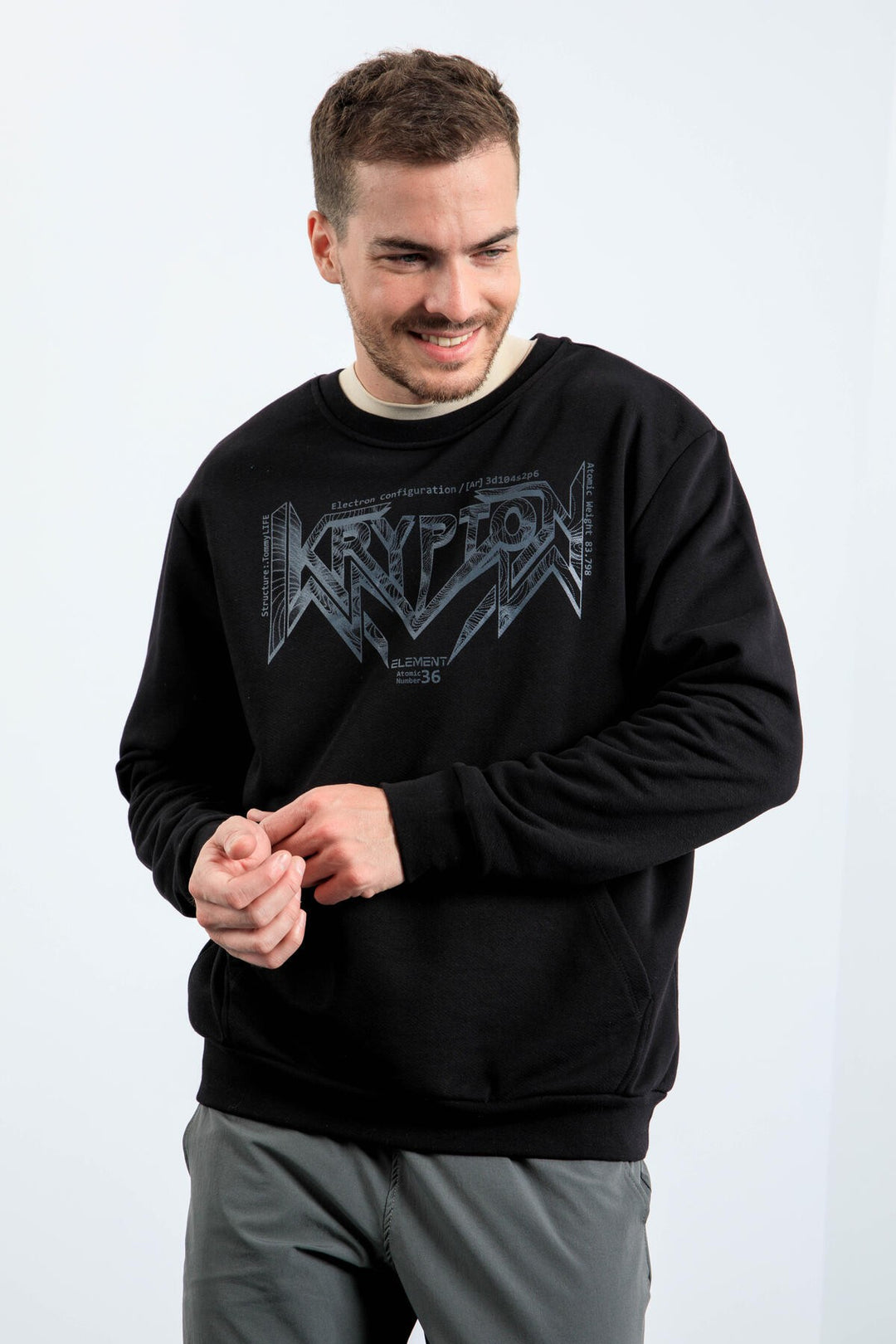 TMY Black Men's Printed Summer Comfort Fit Sweatshirt - 88037 - College Station