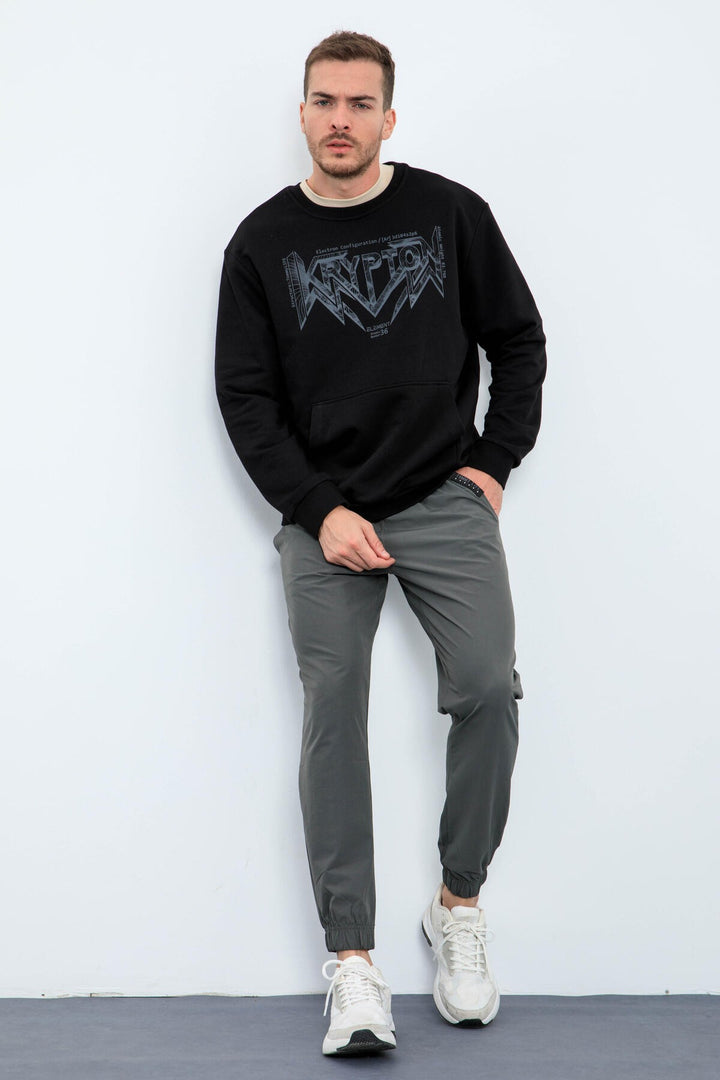 TMY Black Men's Printed Summer Comfort Fit Sweatshirt - 88037 - College Station