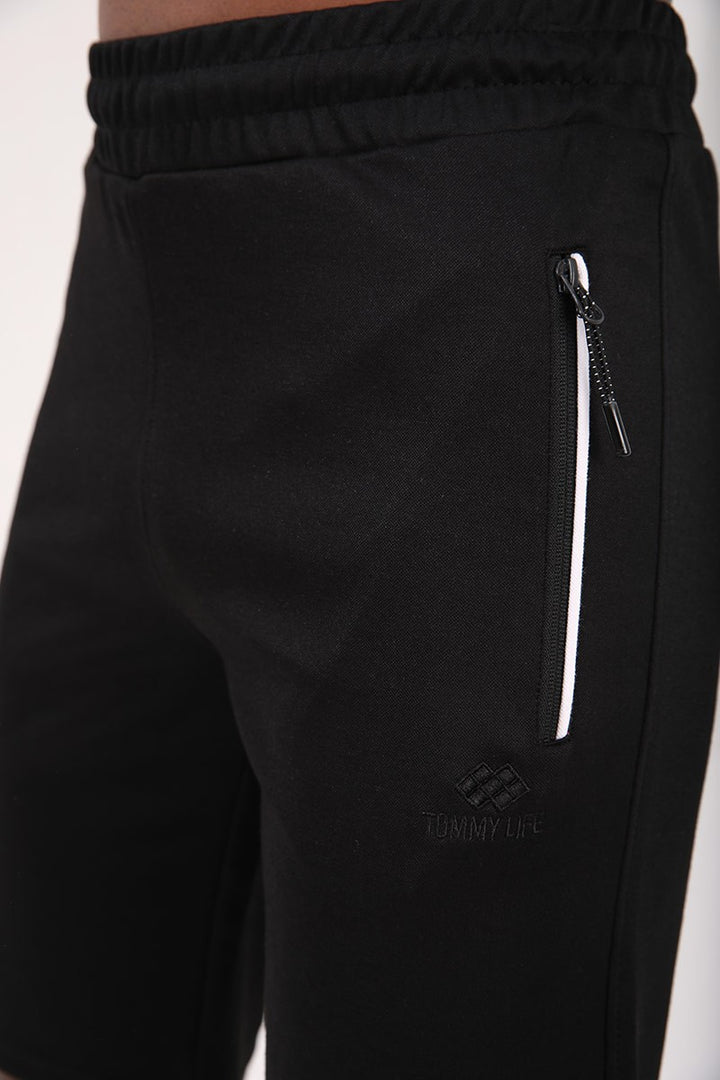 TMY Black Zip Pocket Embroidered Detail Regular Fit Men's Shorts - 81204 - Kingston upon Thames