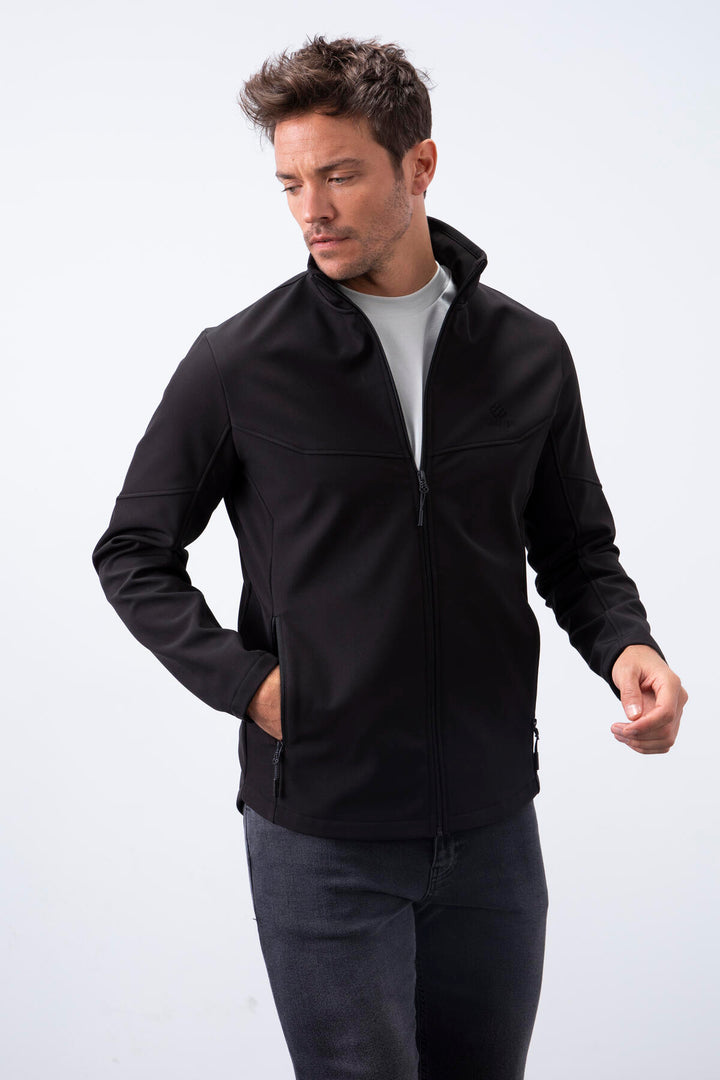 TMY Black Zippered High Neck Water and Wind Resistant Softshell Men's Jacket - 88050 - Edmonton