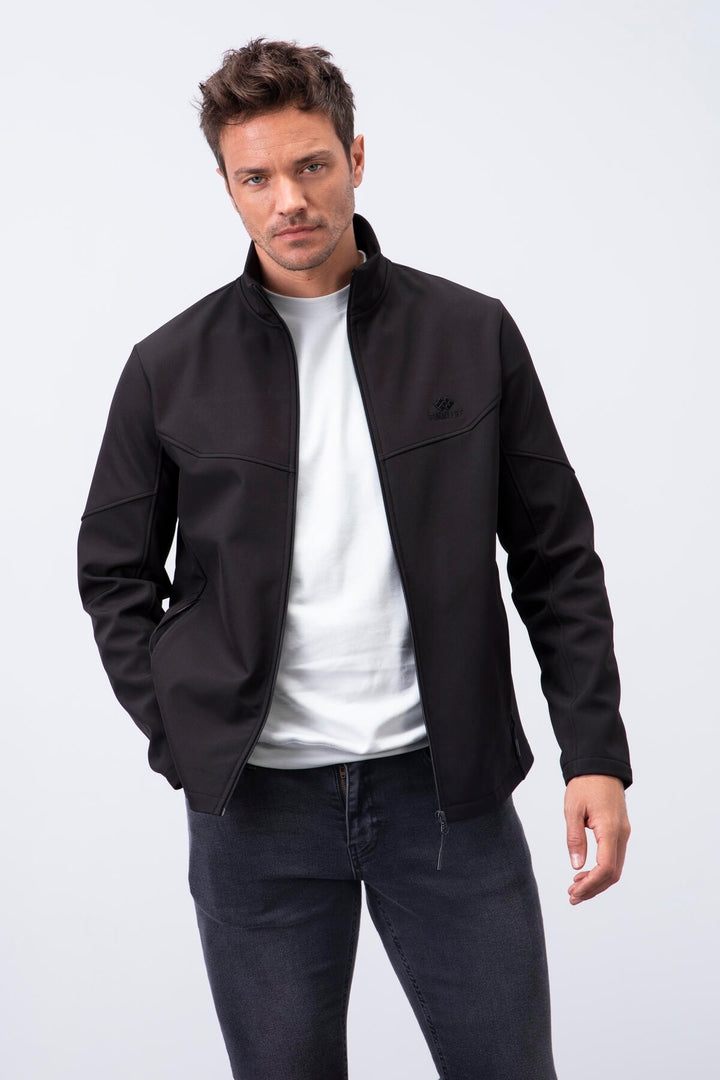 TMY Black Zippered High Neck Water and Wind Resistant Softshell Men's Jacket - 88050 - Edmonton