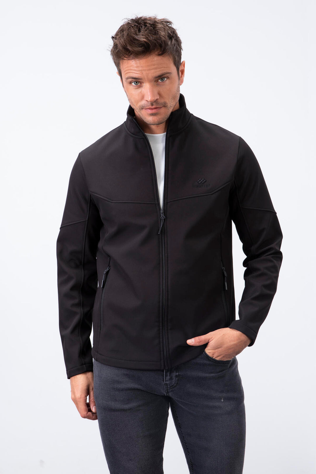 TMY Black Zippered High Neck Water and Wind Resistant Softshell Men's Jacket - 88050 - Edmonton