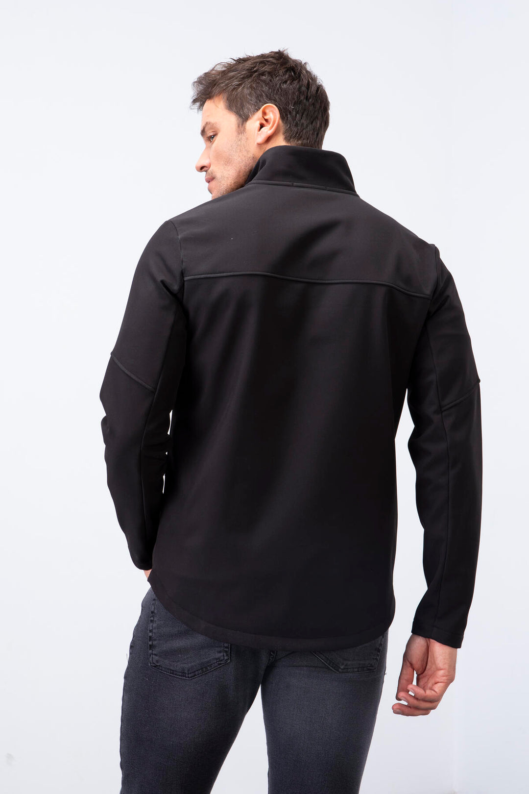 TMY Black Zippered High Neck Water and Wind Resistant Softshell Men's Jacket - 88050 - Edmonton
