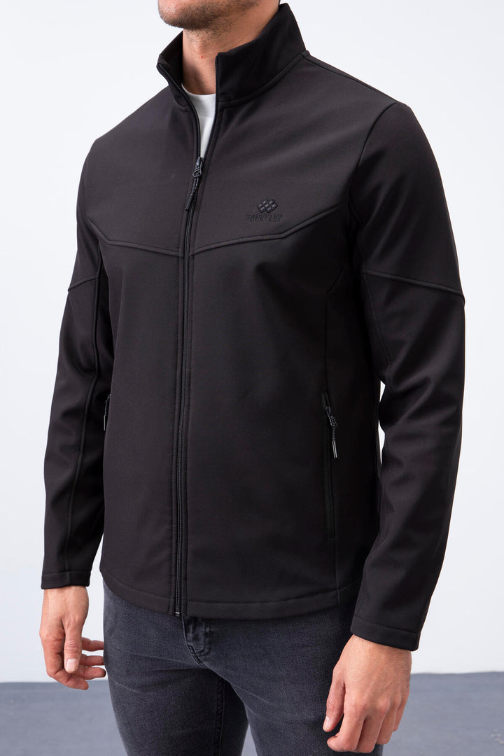 TMY Black Zippered High Neck Water and Wind Resistant Softshell Men's Jacket - 88050 - Edmonton