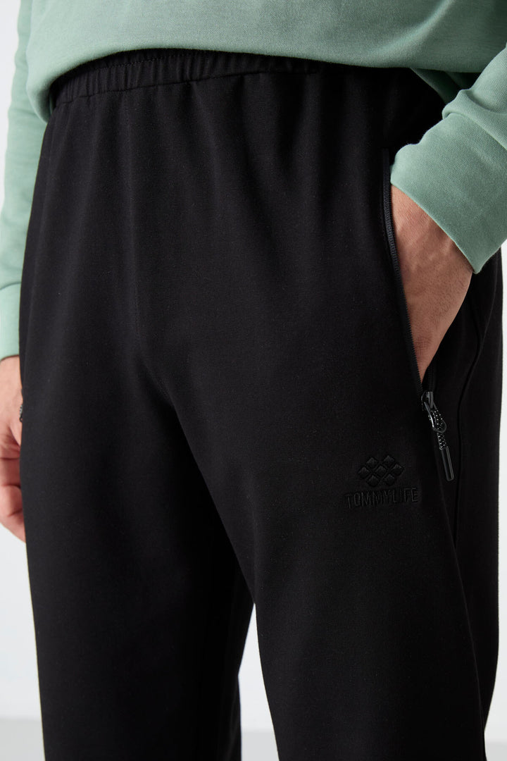 TMY Black Zippered Three-Pocket Slim Fit Classic Cuff Men's Sweatpants - 84671 - Bucha