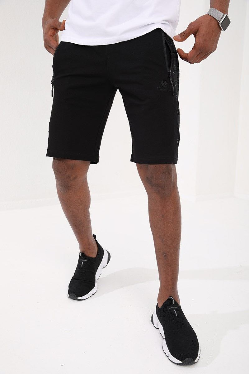 TMY Black Denim Shorts with Detailed Zipper Pockets and Drawstring, Standard Fit - 81186 - Schio