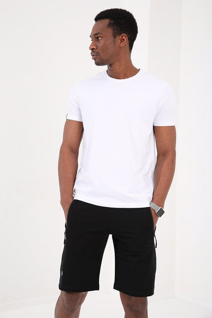 TMY Black Denim Shorts with Detailed Zipper Pockets and Drawstring, Standard Fit - 81186 - Schio
