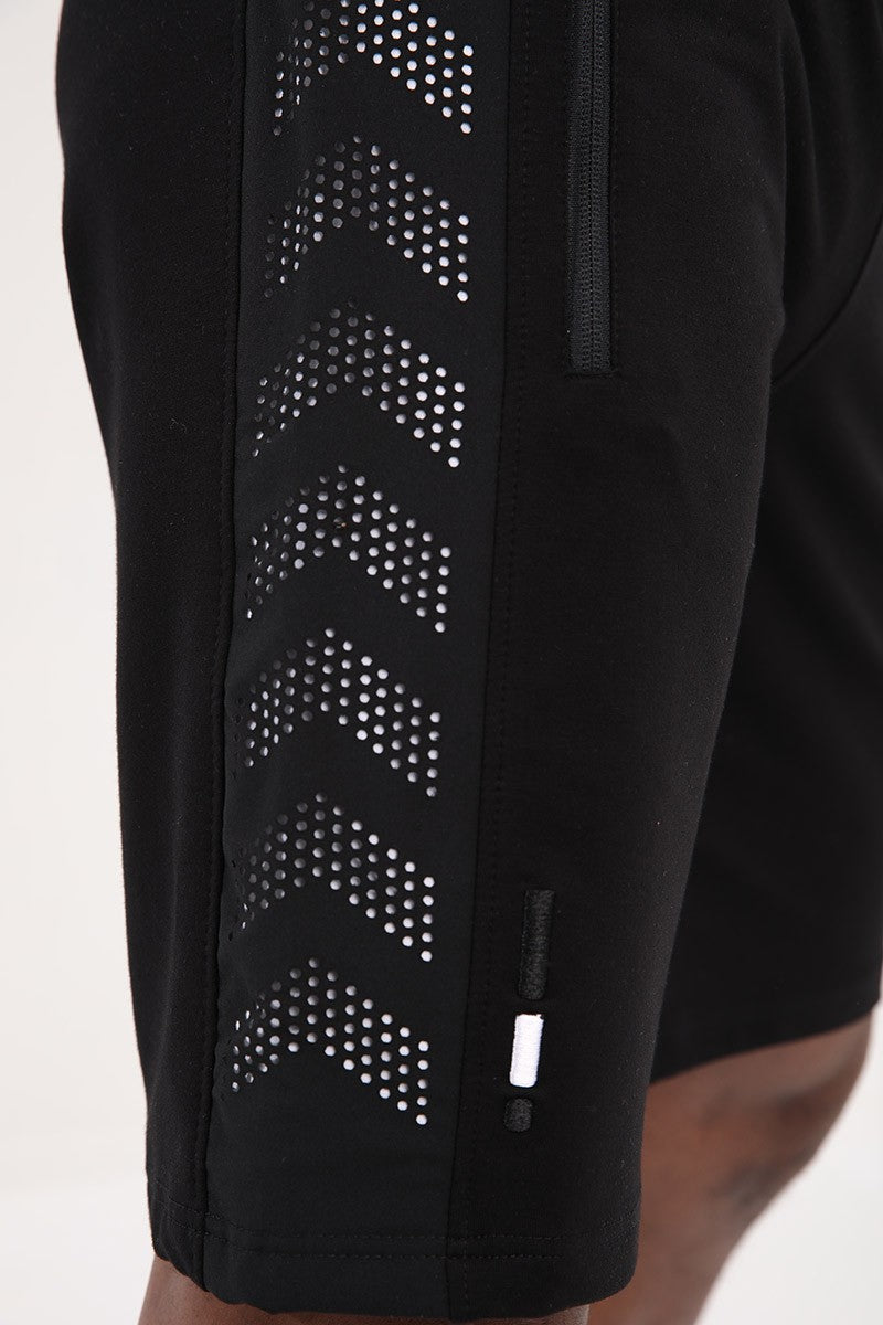 TMY Black Denim Shorts with Detailed Zipper Pockets and Drawstring, Standard Fit - 81186 - Schio