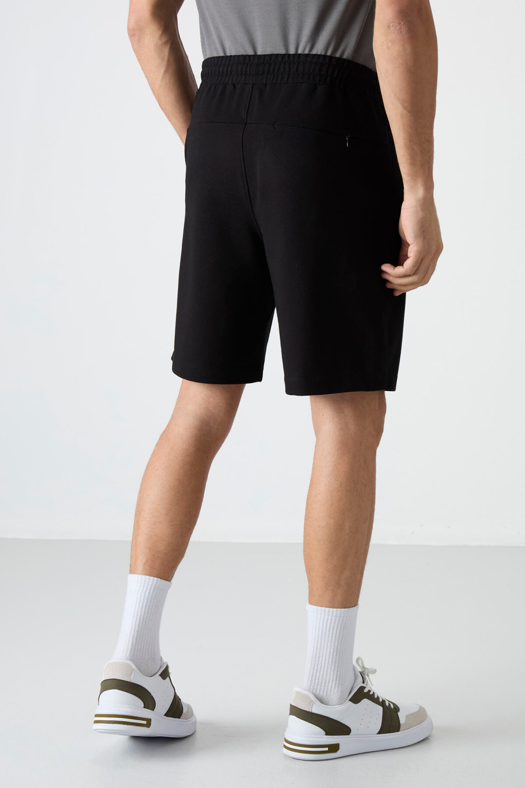 TMY Black Hidden Zipper Back Pocket Lace-Up Regular Fit Men's Shorts - 81136 - Washington