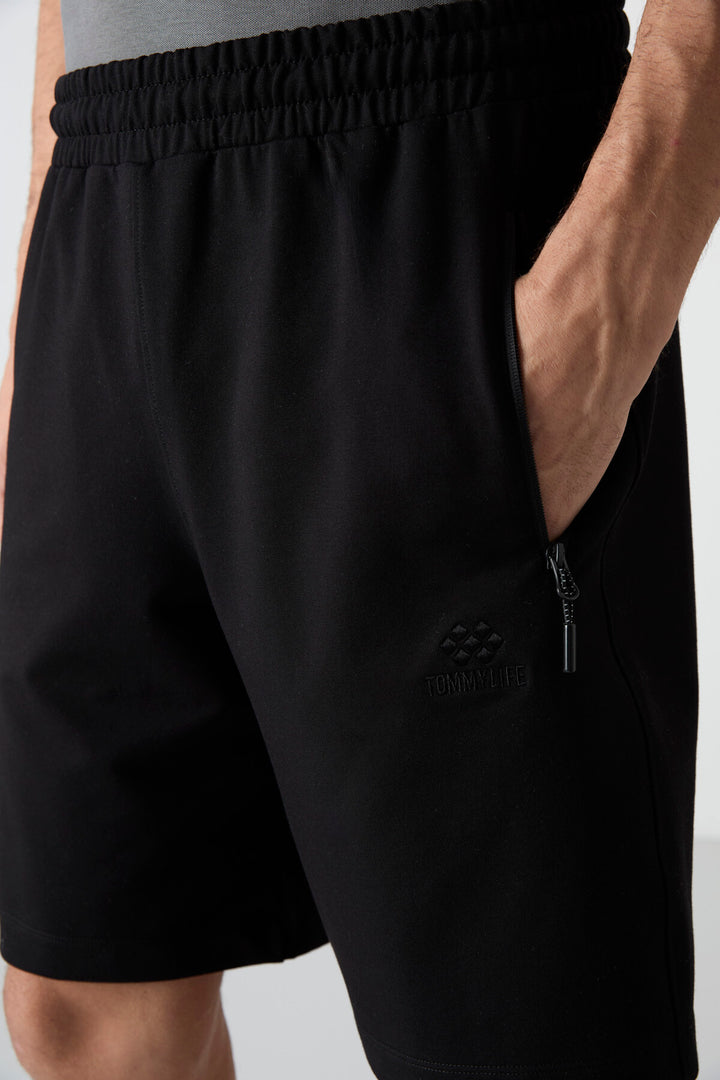 TMY Black Hidden Zipper Back Pocket Lace-Up Regular Fit Men's Shorts - 81136 - Washington