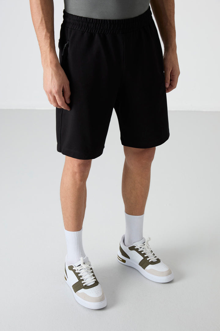 TMY Black Hidden Zipper Back Pocket Lace-Up Regular Fit Men's Shorts - 81136 - Washington