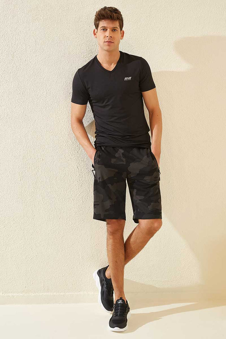 TMY Black Shadow Camouflage Patterned Standard Mold Men's Shorts - 81157 - Portsmouth