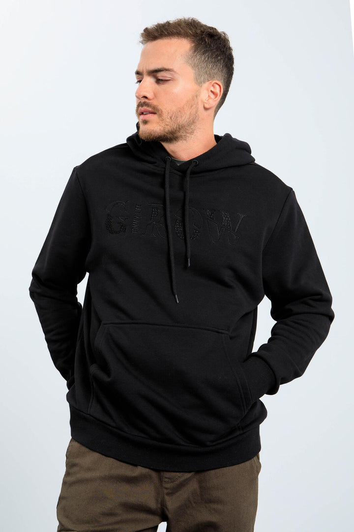 TMY Grow Black Embroidered Hooded Comfort Fit Men's Sweatshirt - 88040 - Skenderaj