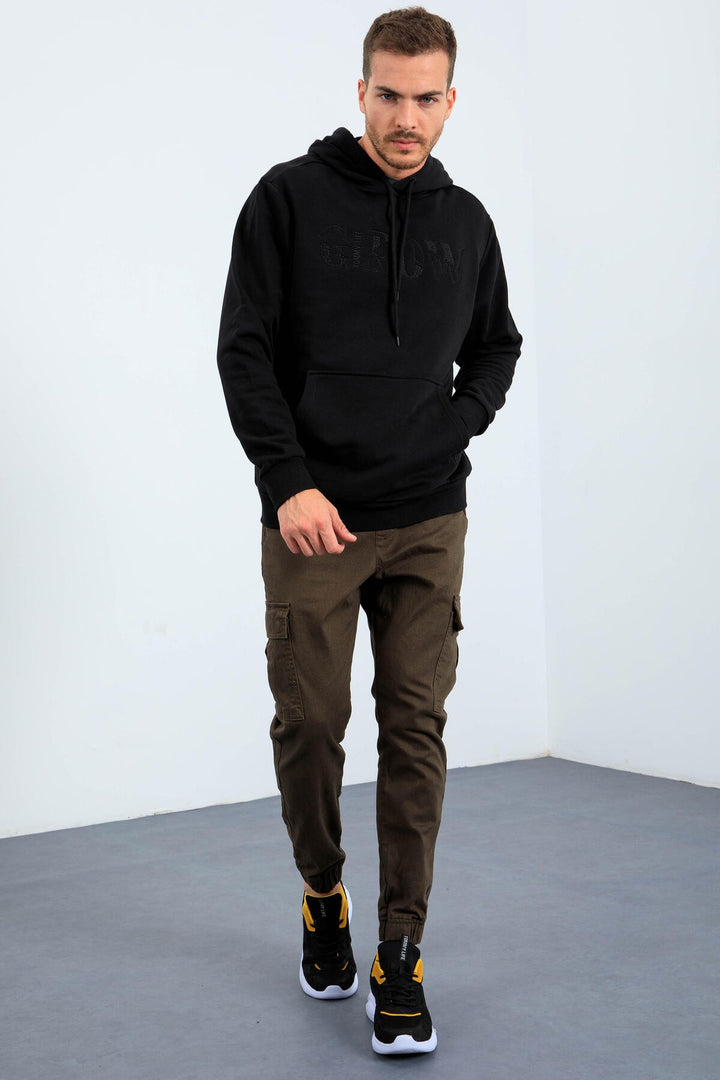 TMY Grow Black Embroidered Hooded Comfort Fit Men's Sweatshirt - 88040 - Skenderaj
