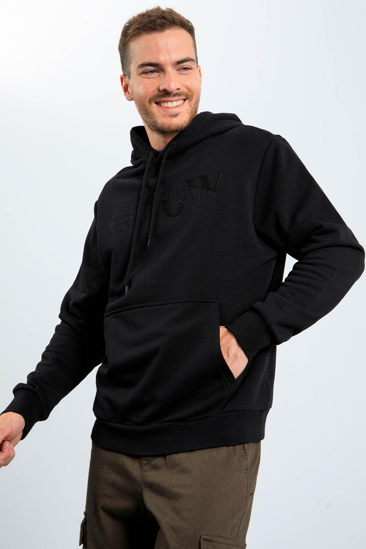 TMY Grow Black Embroidered Hooded Comfort Fit Men's Sweatshirt - 88040 - Skenderaj
