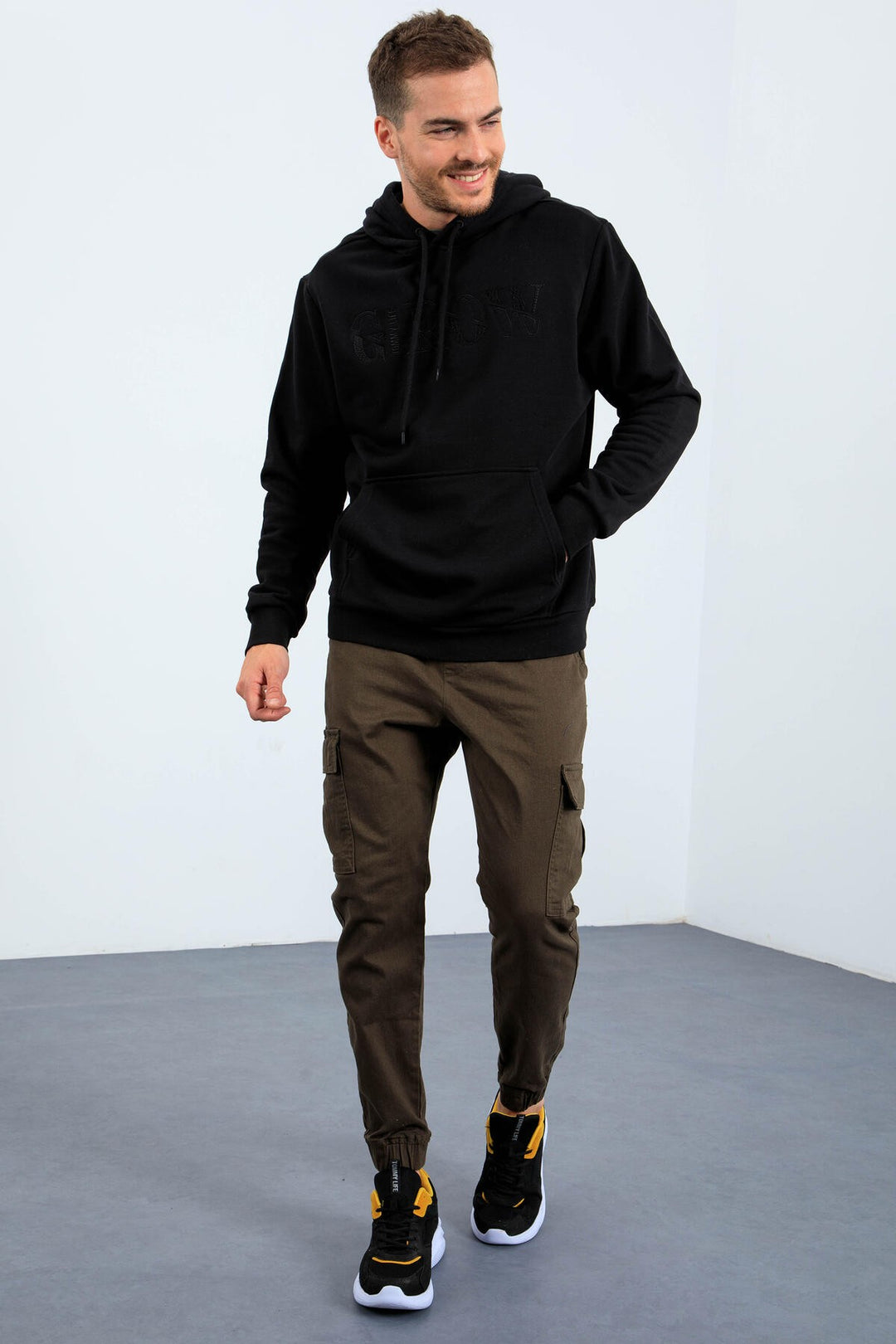 TMY Grow Black Embroidered Hooded Comfort Fit Men's Sweatshirt - 88040 - Skenderaj