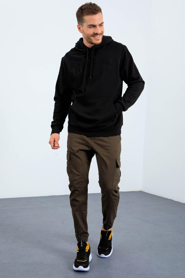 TMY Grow Black Embroidered Hooded Comfort Fit Men's Sweatshirt - 88040 - Skenderaj