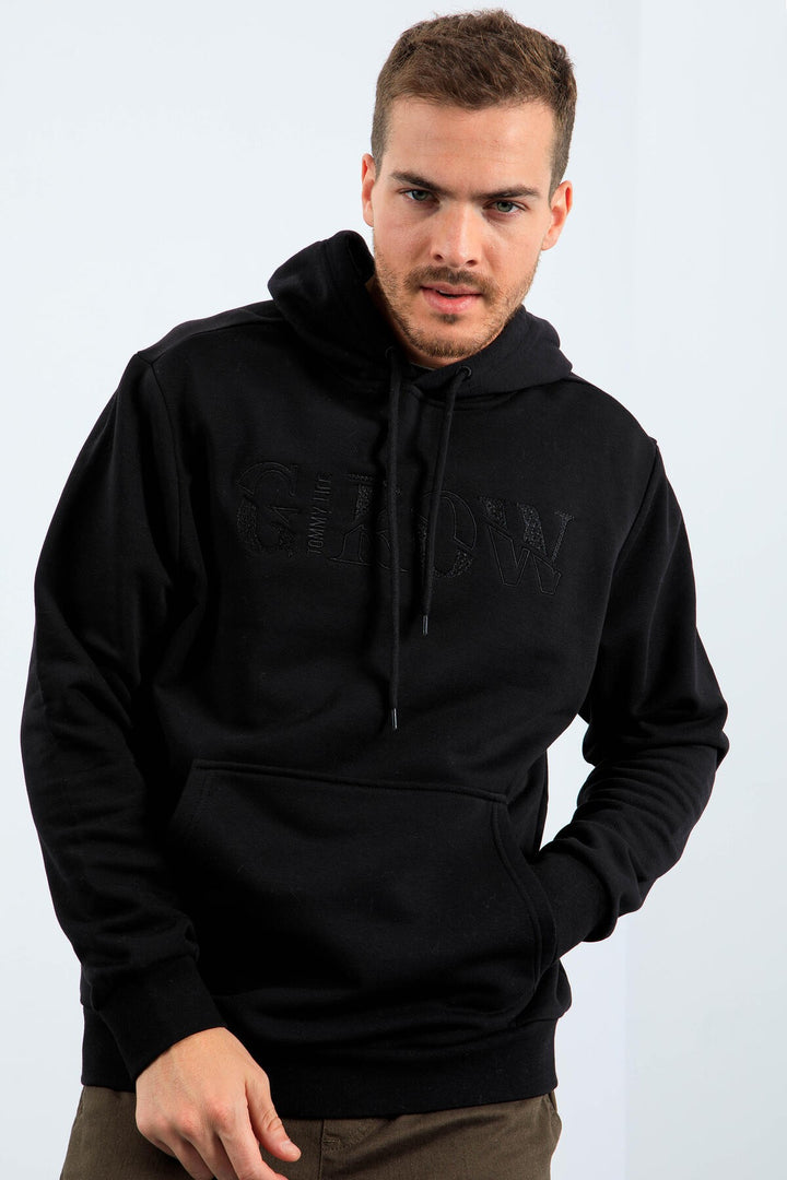 TMY Grow Black Embroidered Hooded Comfort Fit Men's Sweatshirt - 88040 - Skenderaj