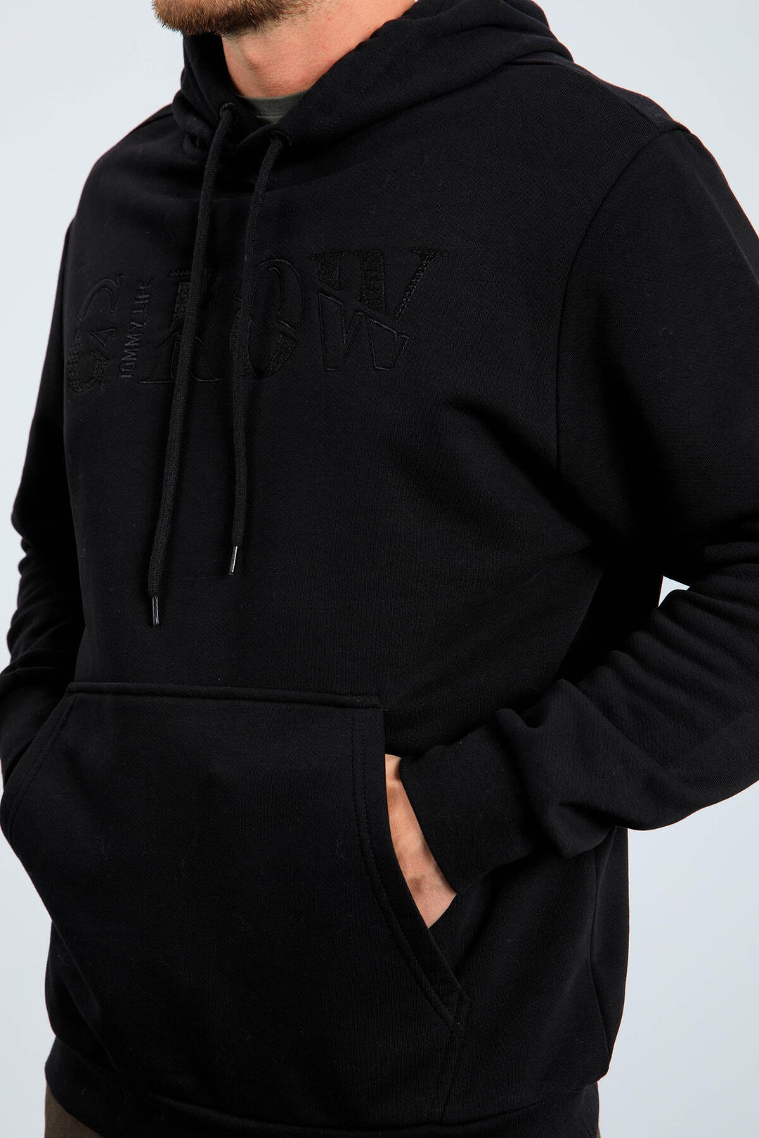 TMY Grow Black Embroidered Hooded Comfort Fit Men's Sweatshirt - 88040 - Skenderaj