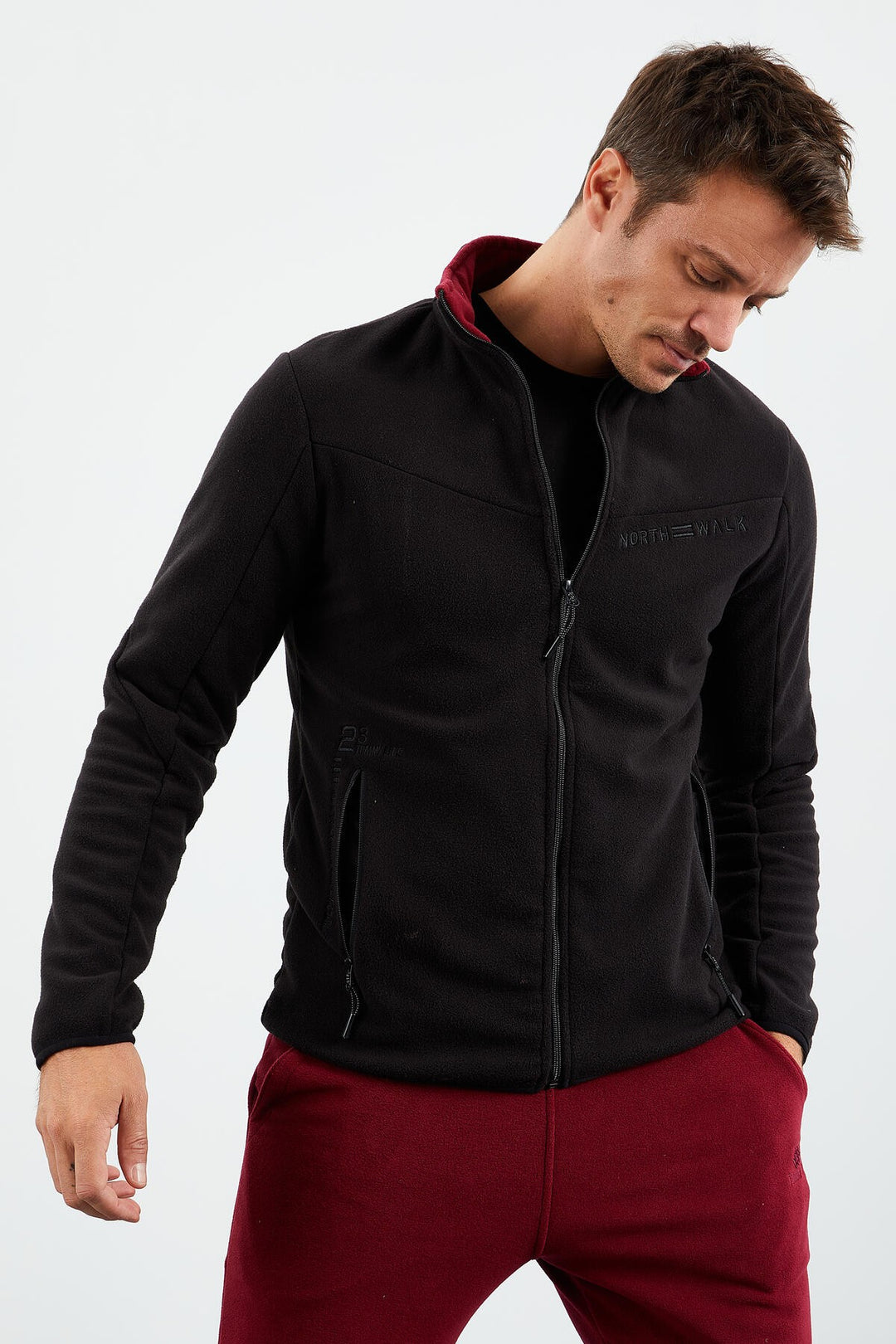 TMY Black Two-Tone Zippered High Neck Standard Fit Men's Sweatshirt Fleece - 87994 - Ciudad Constitución