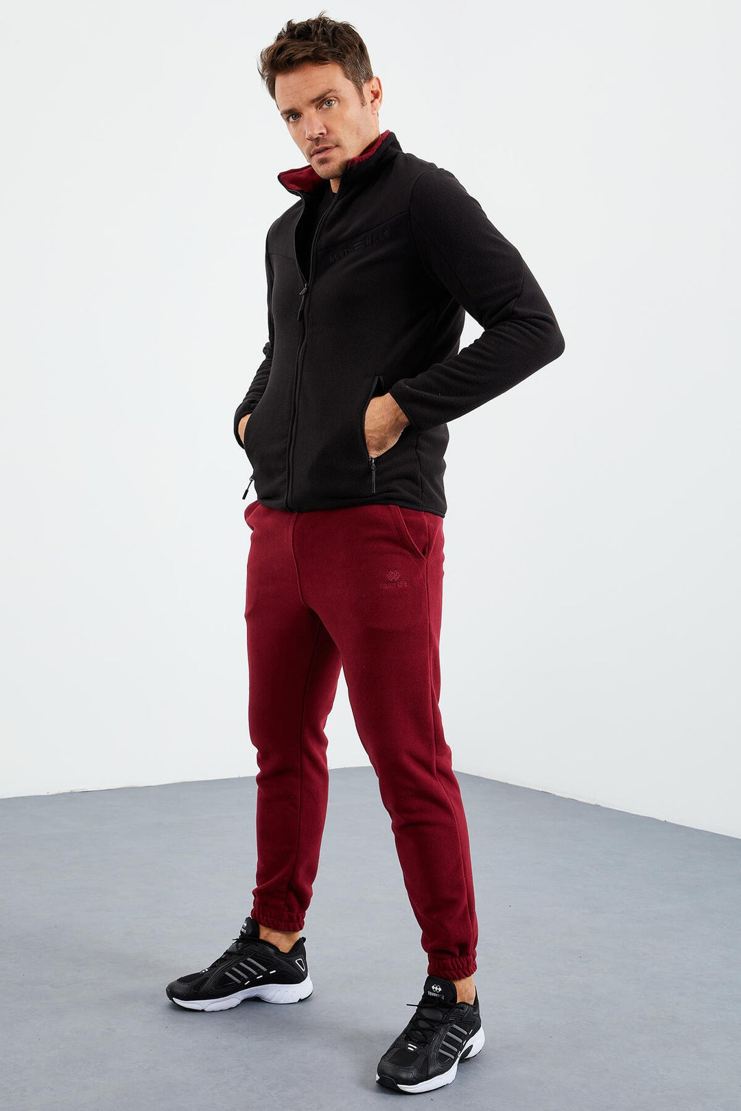 TMY Black Two-Tone Zippered High Neck Standard Fit Men's Sweatshirt Fleece - 87994 - Ciudad Constitución